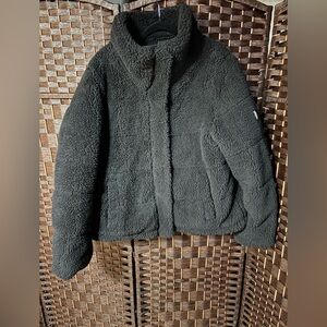 Calvin Klein Black Faux Shearling Teddy Jacket Womens L Cozy Sherpa Coat